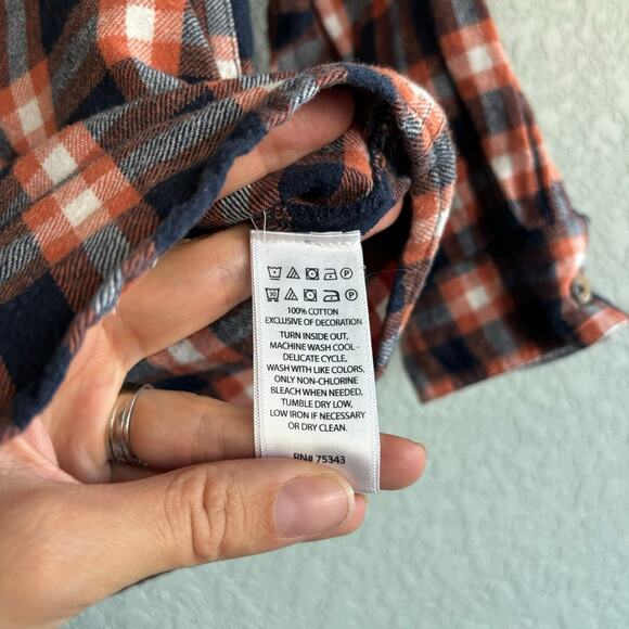 Tommy Bahama Boys 5T Flannel Collared Button Up Shirt Blue Orange Plaid - Picture 6 of 7